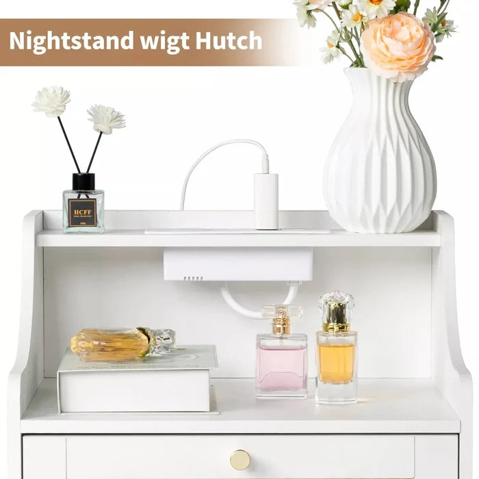 Nell Rattan Nightstand Table With Charging Station Canva Home