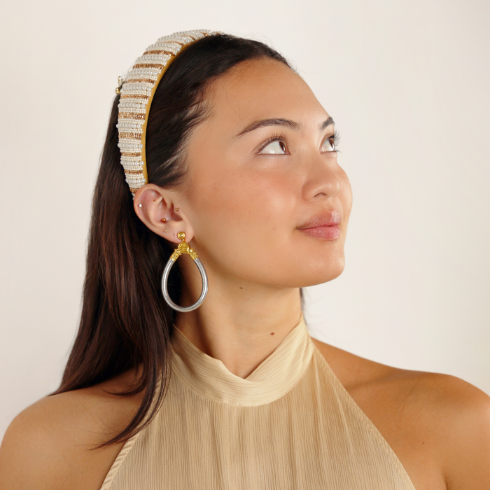 a woman looking up to the side