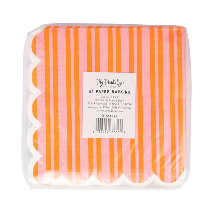 ORA1137 - Orange & Pink Striped Cocktail Napkin