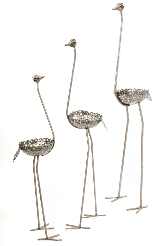 Ostrich garden plant & flower holder (slender)- Recycled metal, Fair Trade from Kenya