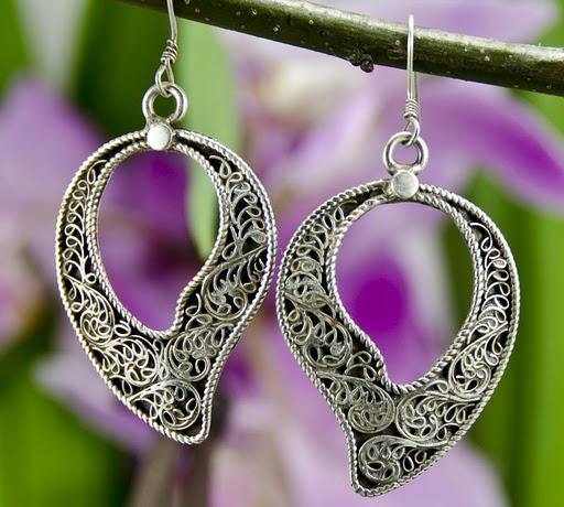 "Paisley" Silver Filigree Earrings - Kashmir Designs