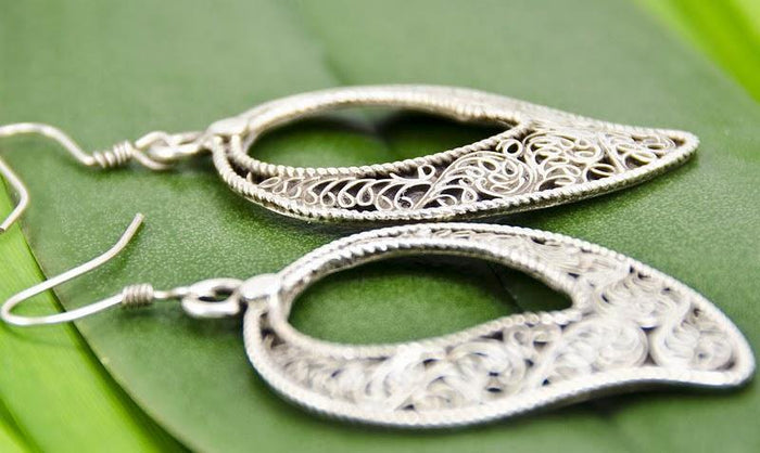 "Paisley" Silver Filigree Earrings - Kashmir Designs