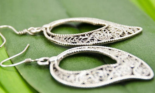 "Paisley" Silver Filigree Earrings - Kashmir Designs