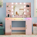 Pink 43'' Makeup Dressing Table Set with 5 Drawers - Canva Home