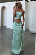 Raima Satin Ruffle Maxi Skirt - Green