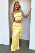 Raima Satin Ruffle Maxi Skirt - Yellow