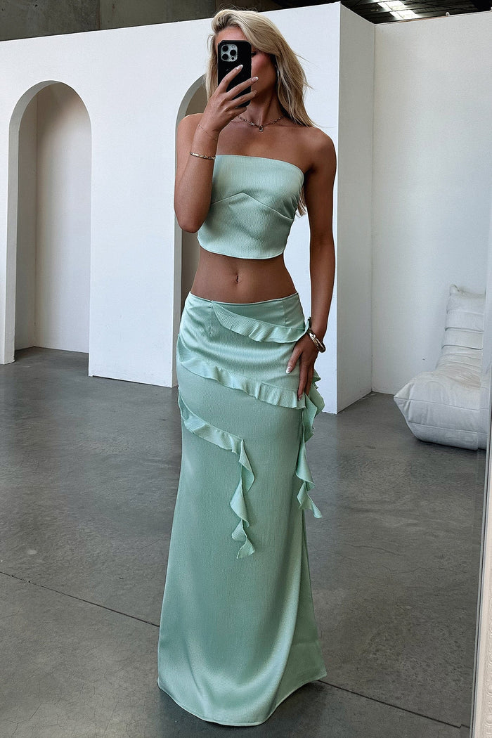 Raima Strapless Satin Top - Green