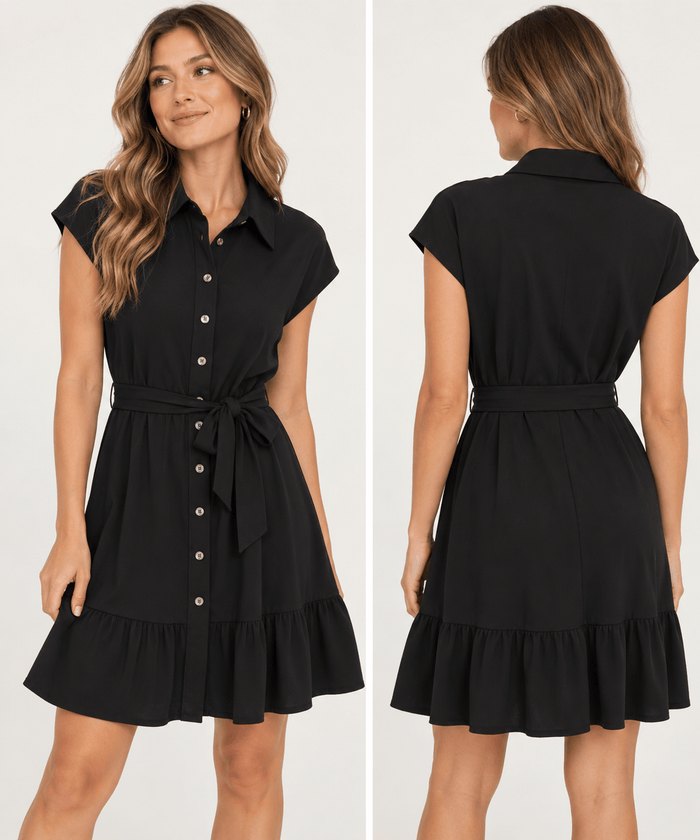 RD Style Cap Sleeve Dress with Ruffle Bottom