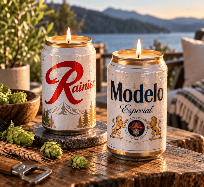 Reclaimed Beer Can Candle • Modelo or Rainier
