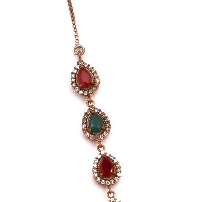 Red Green Quartz Ruby Y Necklace Teardrop 925 Sterling Two Tone Silver Choker Necklace Collar Handcrafted - Kashmir Designs