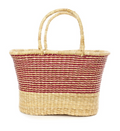 Red Pinstripe Handwoven Bolga Tote Basket, Fair Trade & Eco-Friendly