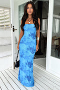 Rosalie Strapless Maxi Dress - Blue Floral