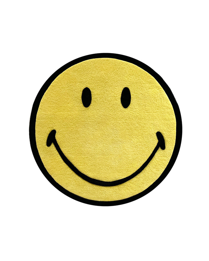 Rug SMILEY Yellow / Black Print Round Diam. 3.2ft