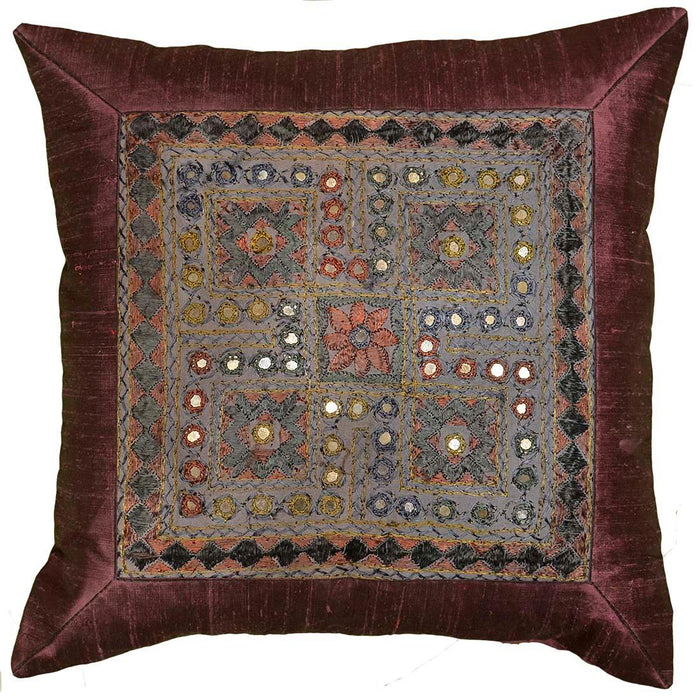 silk chocolate brown accent sofa mirror pillow cover 16 x 16 - Kashmir Designs