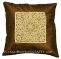 silk zardozi bronze pillow cover handembroidered 16x16 - Kashmir Designs