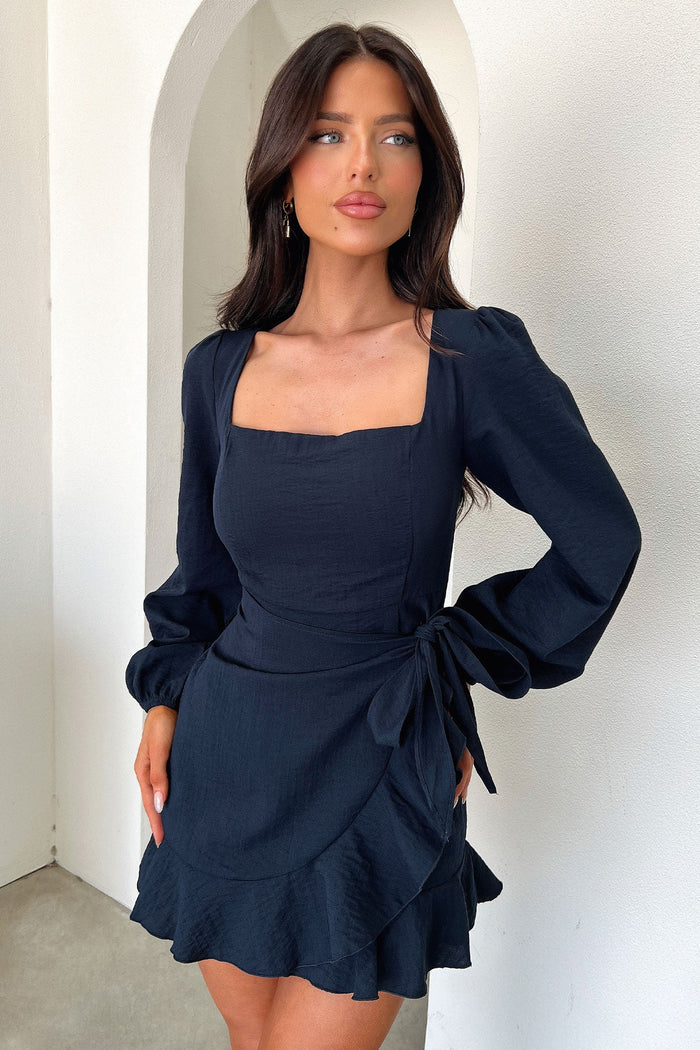 Silvana Long Sleeve Wrap Mini Dress - Navy