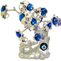 Silver Colored Evil Eye Bonsai tree with Elephant and Blue Elephants Model D-12