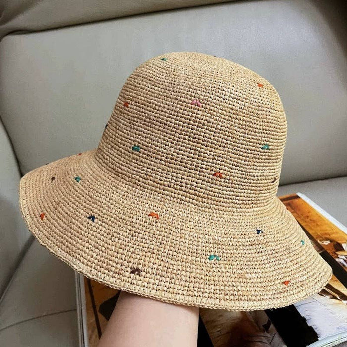 Simple Colorful Dots Raffia Straw Bucket Hat DP25E412