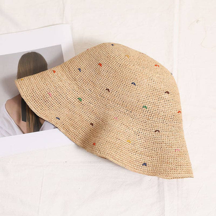 Simple Colorful Dots Raffia Straw Bucket Hat DP25E412
