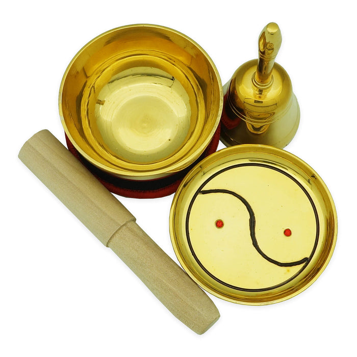 Singing Bowl w/ Wood Mallet, Fortune Bell and Tai Chi Plate