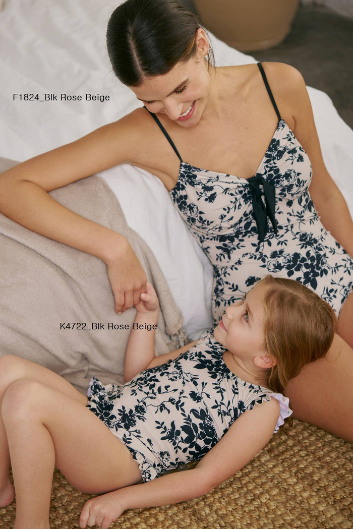 Tank 1 piece w/ruffle around shoulder-K4722_Blk Rose Beige