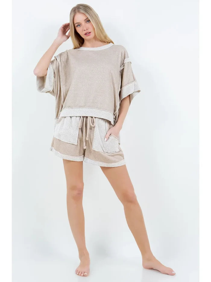 Taupe Contrast Terrycloth Shorts