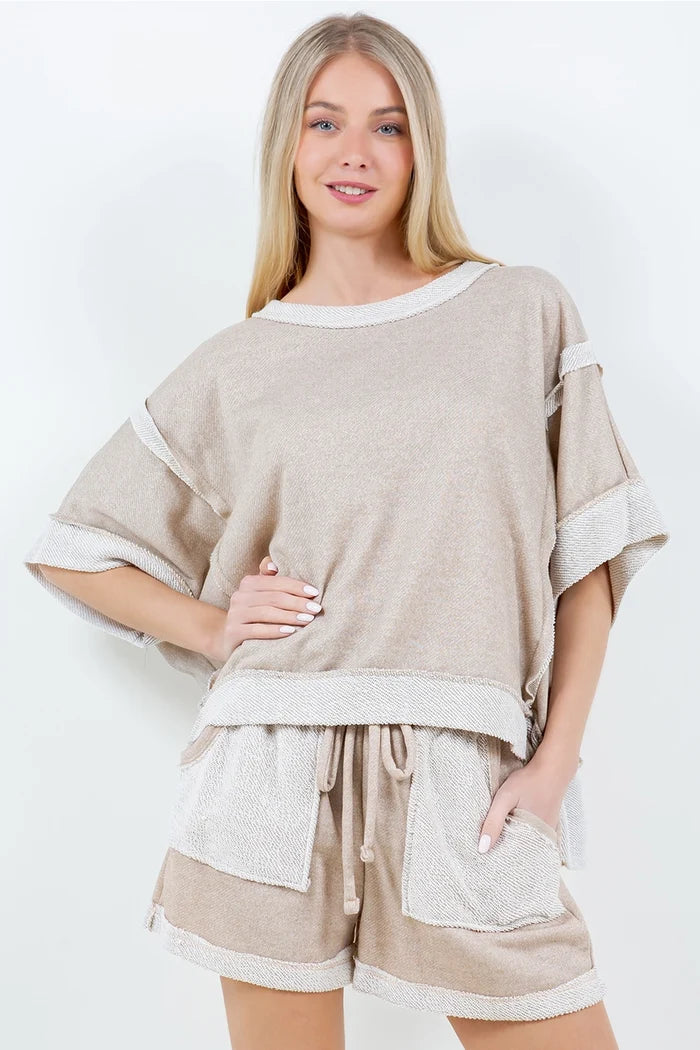 Taupe Contrast Terrycloth Top