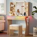 Vanity Desk with LED Lights Mirror & Power Outle - Canva Home