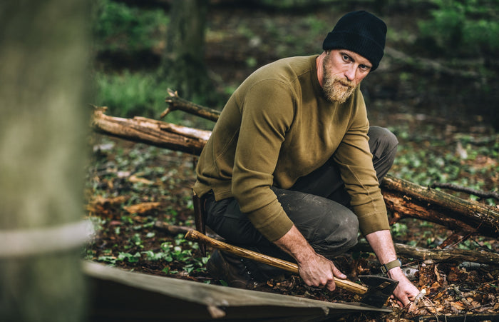 Waffle Knit Crew - Mossy Rock