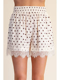 White Lace Trim Polka Dot Shorts