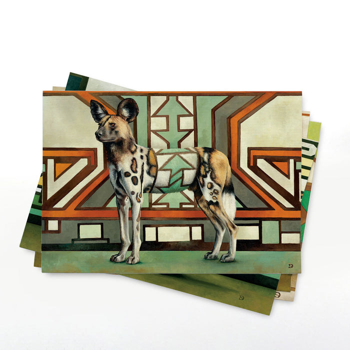 Wildlife Ndebele Recycled Placemats - Rhino, Giraffe. Wild Dog & Leopard (Set of 4)