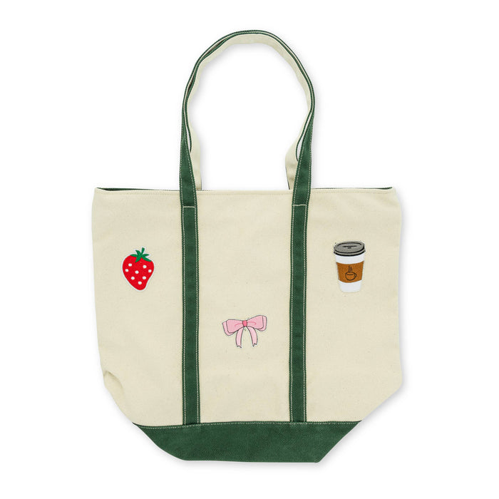 XL Zipper Patch Tote - Green Strawberry