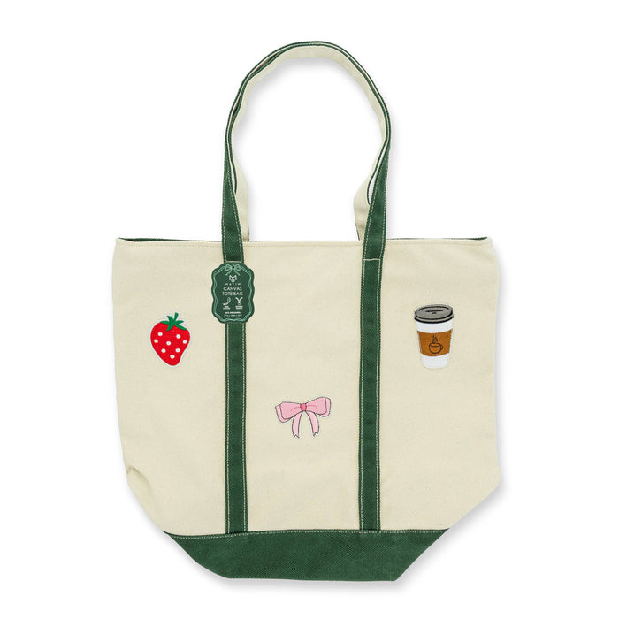 XL Zipper Patch Tote - Green Strawberry