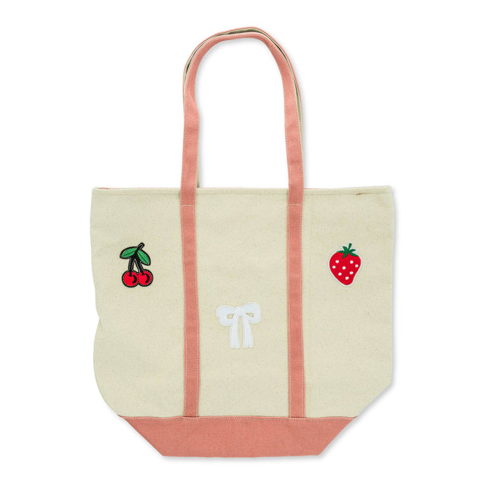 XL Zipper Patch Tote - Pink Cherry