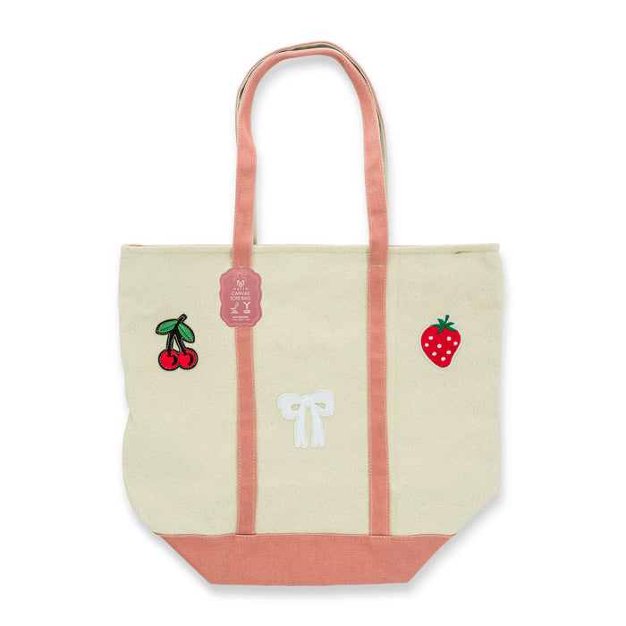 XL Zipper Patch Tote - Pink Cherry