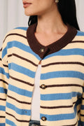 Yellow Multi Striped Button Down Long Sleeve Knit Sweater Cardigan