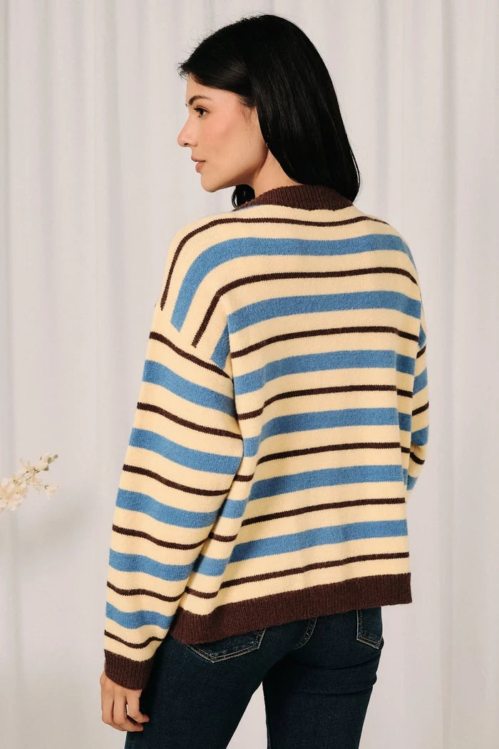 Yellow Multi Striped Button Down Long Sleeve Knit Sweater Cardigan