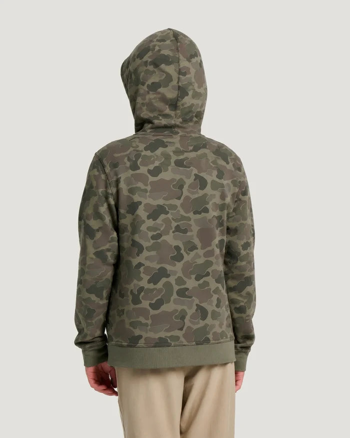 Free Fly Youth Camo Outfitters Fleece Hoodie Vintage Camo Oil Green angled view