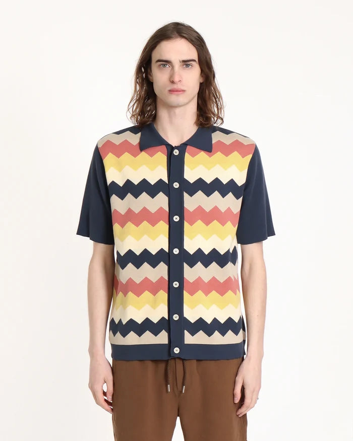 Zigger SS Cardigan - Zig Pattern Blue Night